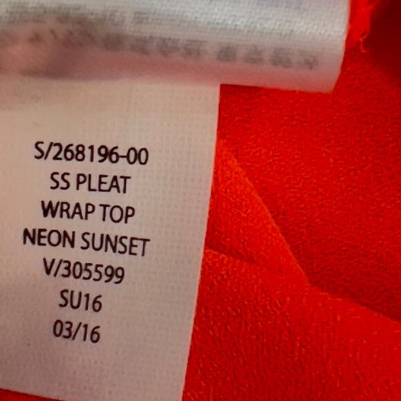 Banana Republic Wrap Top Woman's Petite XS Neon Sunset Center Snap Ruched - Picture 5 of 10